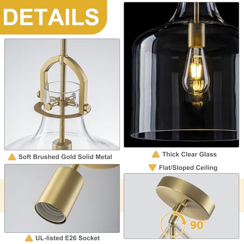 Clear Glass Pendant Light Fixtures with Oversize Glass lmpshade