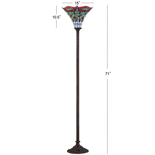 Dragonfly Tiffany Style Torchiere Floor Lamp 71" (Bronze/Red)
