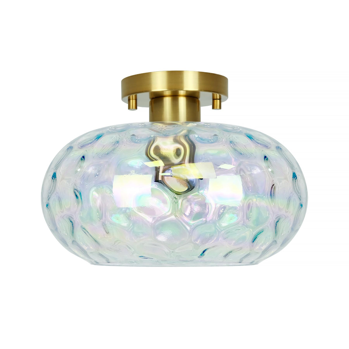 Brass Gold Semi Flush Mount Ceiling Fixture 11" Hammered Glass Shade Modern Close to Ceiling Lighting 1 (11 Inches / Stained Glass Shade)