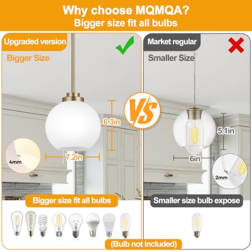 2 Pack Gold Globe Pendant Lights (Brass + Milky White Glass 2 Pack)