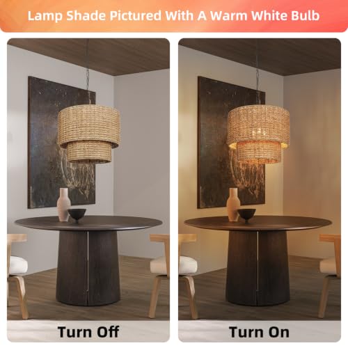 3 Light Rustic Wicker Chandeliers for Living Room (3-Light / 19.6″)
