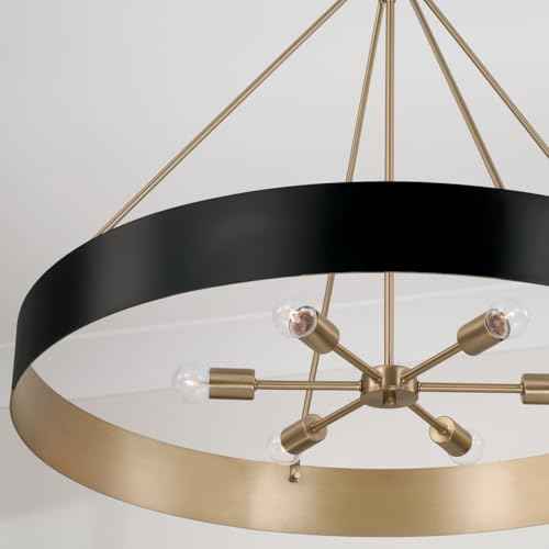 Capital Lighting 453061RK Weller Modern Metal Cylindrical Chandelier (6-Light / Matte Brass and Black)