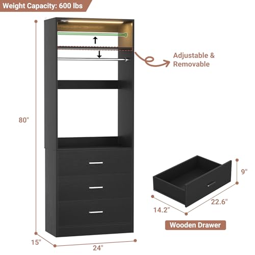 Freestanding Closet Systems with 2 Motion Sensor LED Lights (Black / 2 Set)