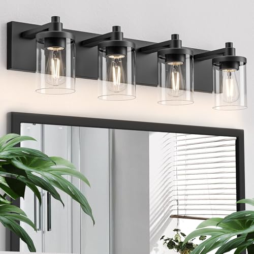 Bathroom Vanity Light (Black with Round Glass / 4 Light)