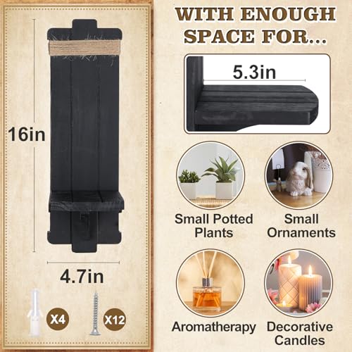 Handmade Wooden Candle Sconces Set of 2 Farmhouse Wall Decor (Black / 5.3"L x 4.7"W x 16"H)