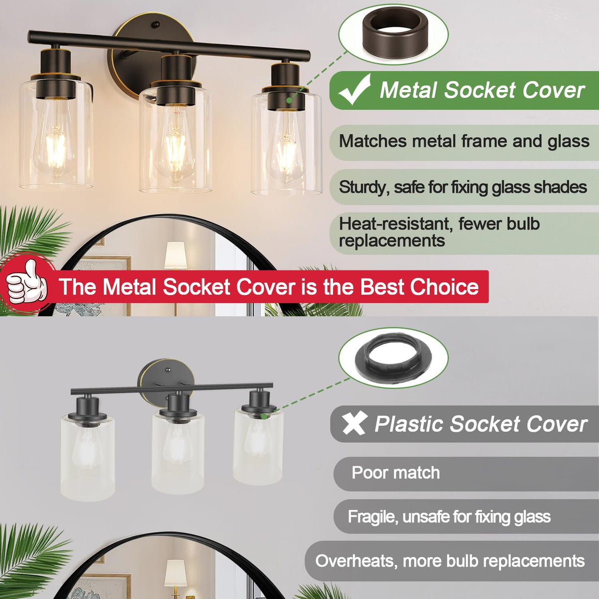 3 Light Bathroom Light Fixtures (Brown and Gold / 3-light)