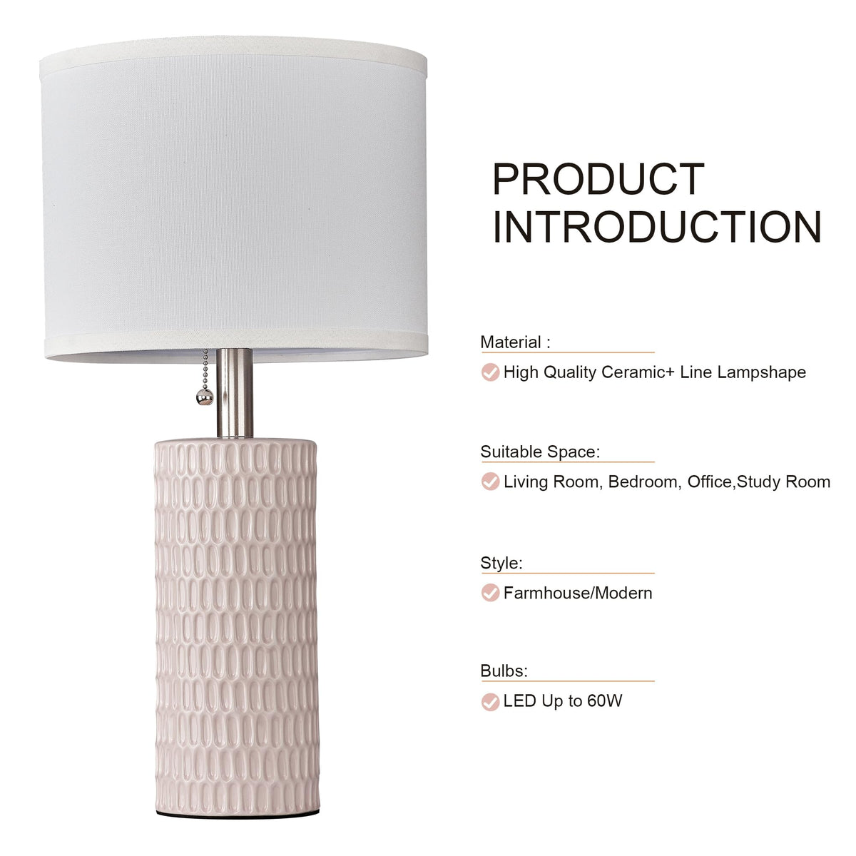 Modern Ceramic Table Lamps Set of 2 (Pink)