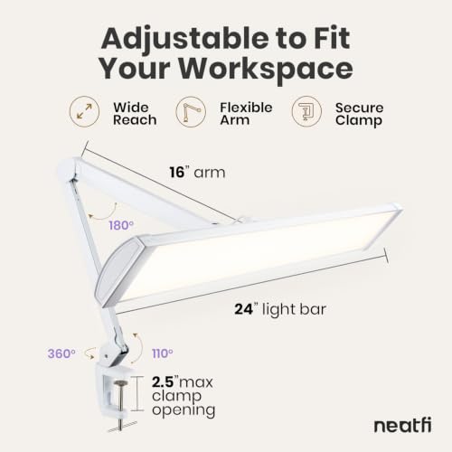 Pro LED Desk Lamp with Clamp (White-6 / 24-Inch Wide Shade)