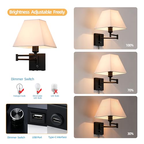 Swinging arm wall lamp (White square lampshade)