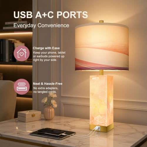 Alabaster Table lamp with USB Series
