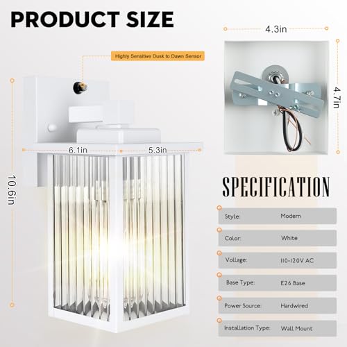 White Dusk to Dawn Wall Mount Porch Lights (White / 10.6''-1 Pack)