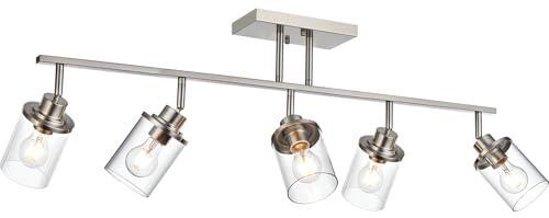 5 Light Brushed Nickel Track Lighting Fixture for Ceiling Mounting Bathroom Vanity Wall Scones with Rotatable Spotlight (Brushed Nickel / 5 Light)