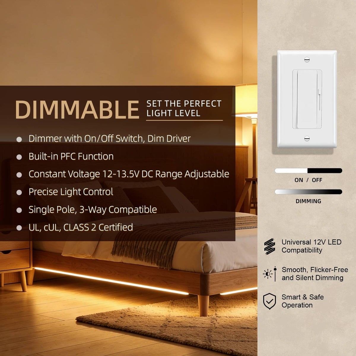 Dimmer Light Switch & 24V 96W Dimmable LED Driver 2 in 1 (White / 24V 96W)