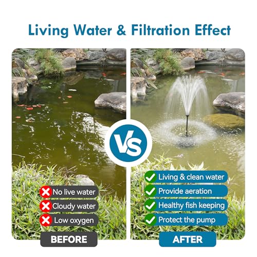 Solar Pond Filter Fountain with Battery Backup for Small Pond