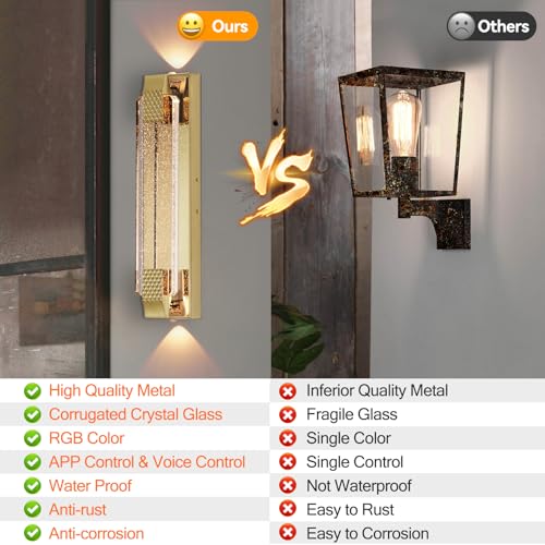 Dusk to Dawn Outdoor Light with Crystal Bubble Glass (Gold / 19.6 Inch)