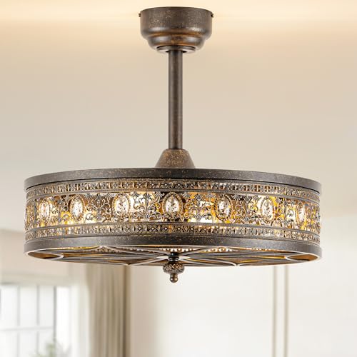 Vintage Chandelier Ceiling Fan with Light (Antique Bronze / 21 Inch)