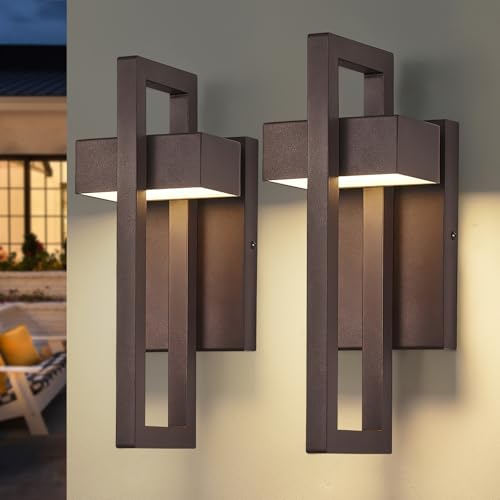 Modern Outdoor Wall Lights Brown Exterior Lighting Fixtures (Brown - No Sensor / 13.7inch - 2 Pack)