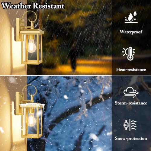 2 Pack Outdoor Wall Light Fixtures (Gold / 12.8")