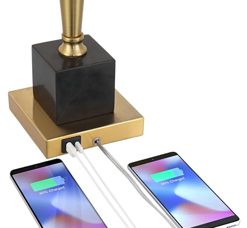 Wayne 29 1 4" Tall Table Lamp USB Brass Marble Ports Luxury Modern