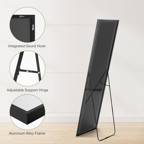 Black Full Length Mirror with Stand (Black / 59"L x 16.5"W)