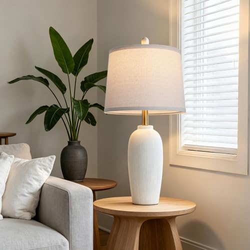 26 Inch Farmhouse Ceramic Jar Table Lamps Set of 2 (Cream White)