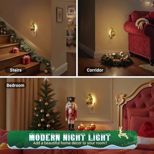 Christmas Tree & Santa Claus Night Light (Christmas tree and children opening gifts-3000K / 2 Pack)
