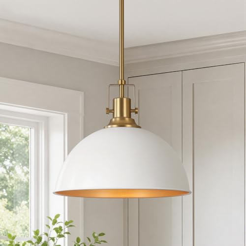 13 in Dome Pendant Light (White and Gold / 13 Inch)