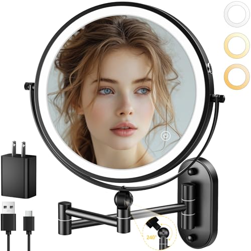 9" Wall Mounted Lighted Makeup Mirror (Black)