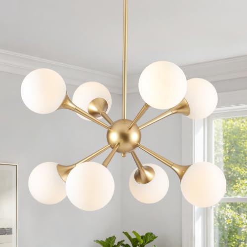 28.3" Glass Globe Chandelier 8 (Gold-8)