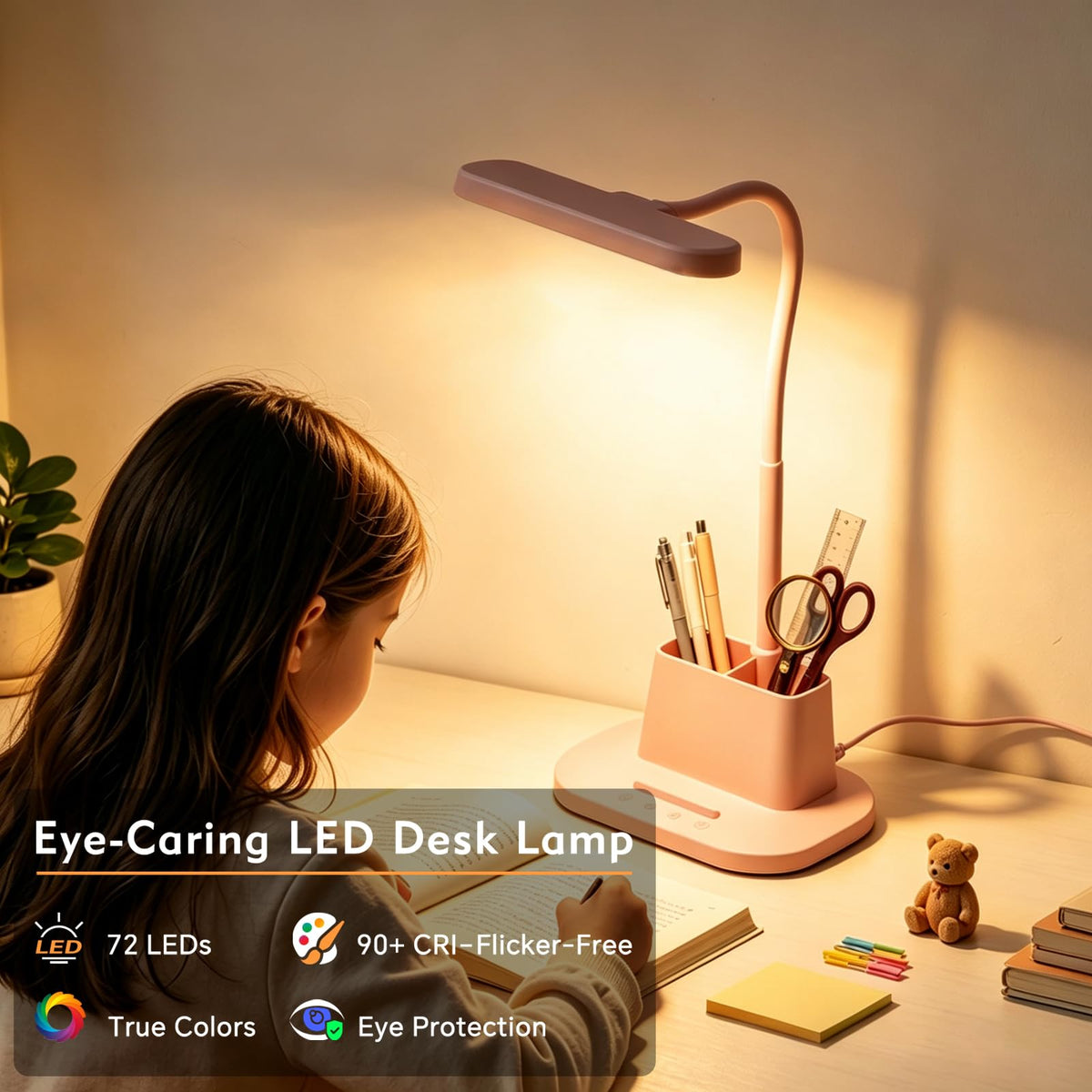 Cute Pink Desk Lamp with Pen Holder (Pink)