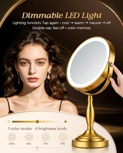 30X 1X Makeup Mirror with Lights (Brushed Gold)