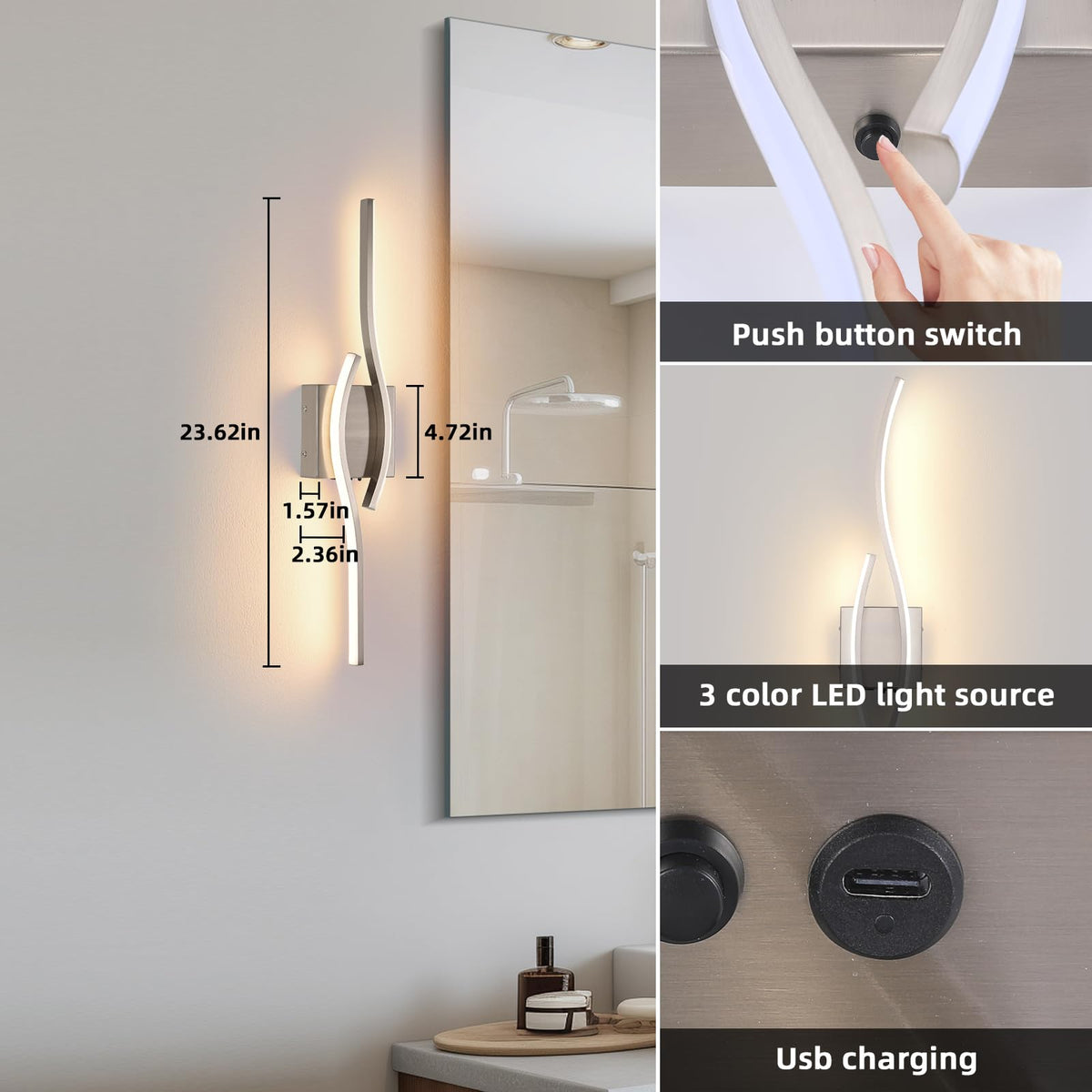Battery Operated Wall Sconce (Brushed Nickel / 23.6 inch)