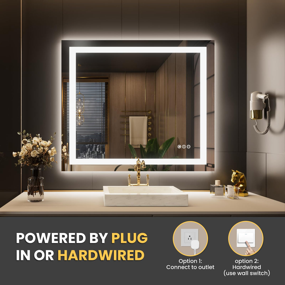 40"X34" LED Bathroom Mirror with Lights (Led / 40"L x 34"W)