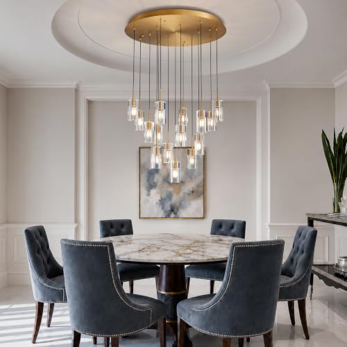 Modern Raindrop Brass Crystal Chandelier for Foyer High Ceilings (Brass / Round-15 Lights)