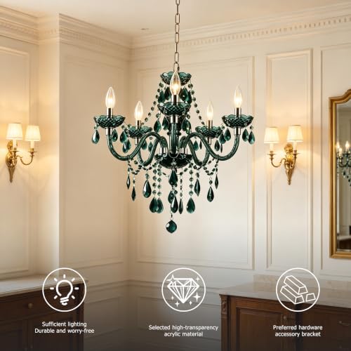Plug in 5 Lights Green Crystal Hanging Acrylic Chandelier H19 D19.7 (Green-L)