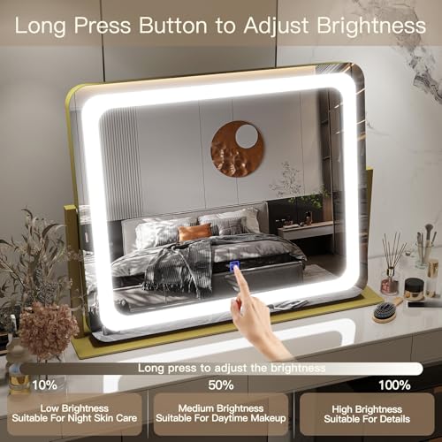 Gold Vanity Mirror with Lights 22"x17" (Gold / 22"L x 17"W)