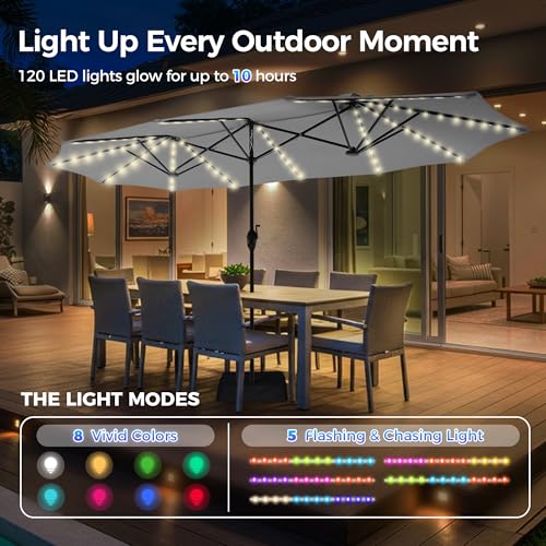 13ft Outdoor Patio Umbrella with Solar Lights (Grey)
