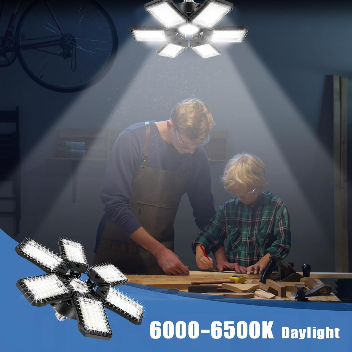 LED Garage Lights 180W 18000LM 6500K (6+1 Panels-01)