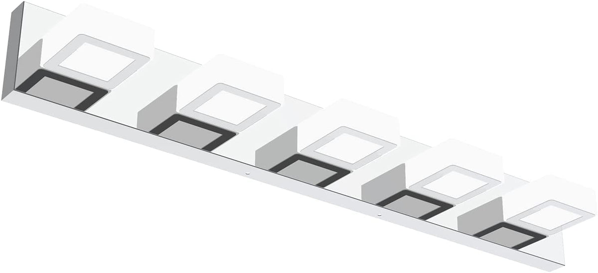 Dimmable Chrome Bathroom Light Fixtures 5 Lights Modern LED Vanity Light Fixtures Acrylic Stainless Steel Chrome Bathroom Vanity Wall Lighting Over Mirror (Chrome-Dimmable / 34 inch)