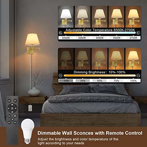 Dimmable Wall Sconce (Gold-Remote / Medium)