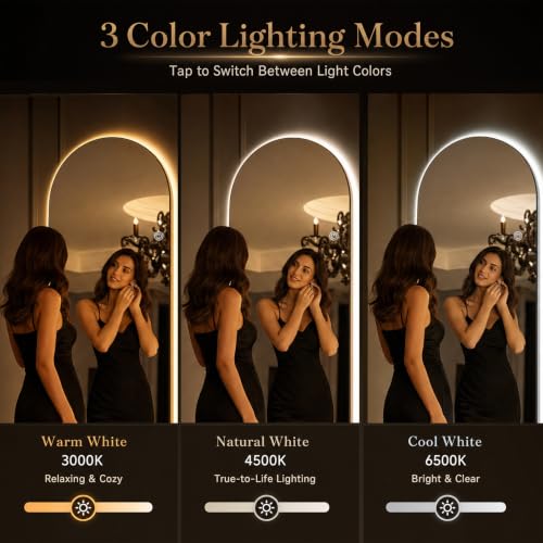 56"x21" LED Arched Mirror Full Length with Dimmable Lights (White / 56"L x 20"W)