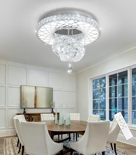 LED Chandelier Modern Ceiling Dimmable Light Fixture Crystal Chandelier for Bedroom Dining Room Silver (20 inch / Silver)