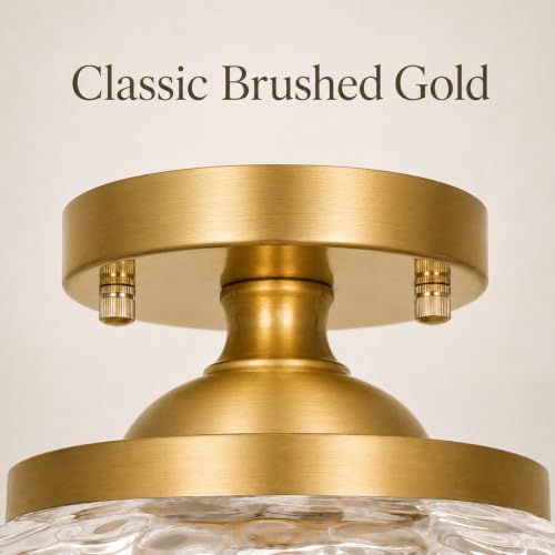 Mid Century Gold Ceiling Light with Hammered Glass Shade (Gold & Hammered Glass / 12in)