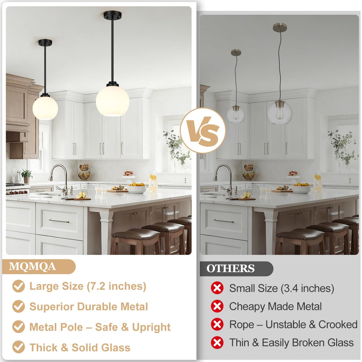 2 Pack Modern Globe Pendant Lights Kitchen Island Milk Glass (Matte Black + Milky White Glass 2 Pack)