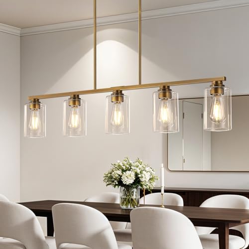 Island Light for Kitchen (Brushed Brass / 5 Light + Clear Glass)