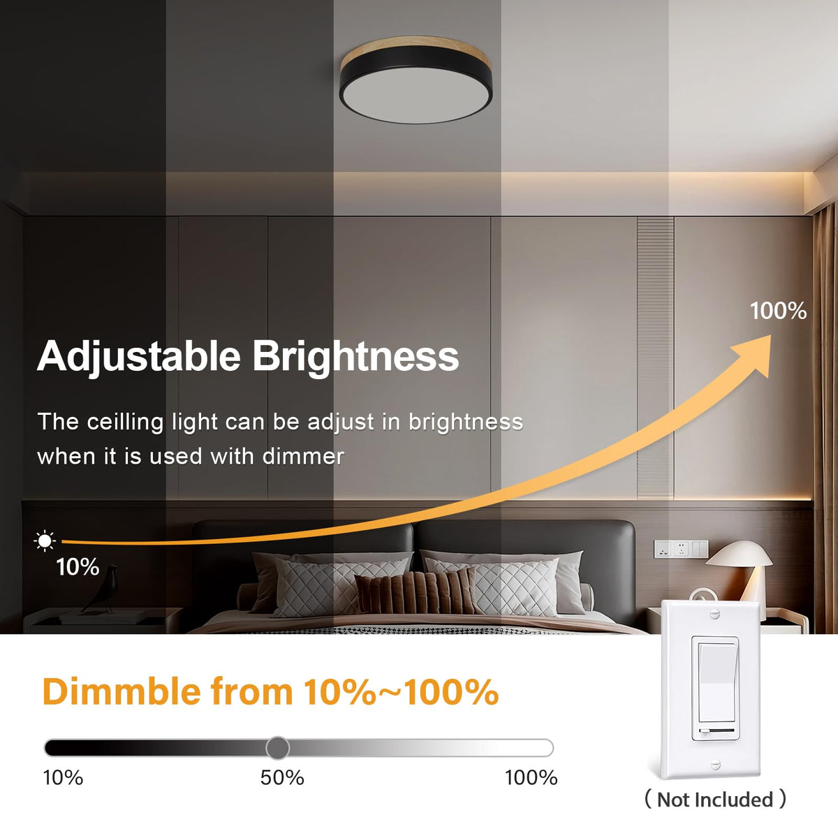 Dimmable LED Wood Black Round Flush Mount Ceiling Light 11.81 Inch (Black- Dimmable / 11.81 Inch)