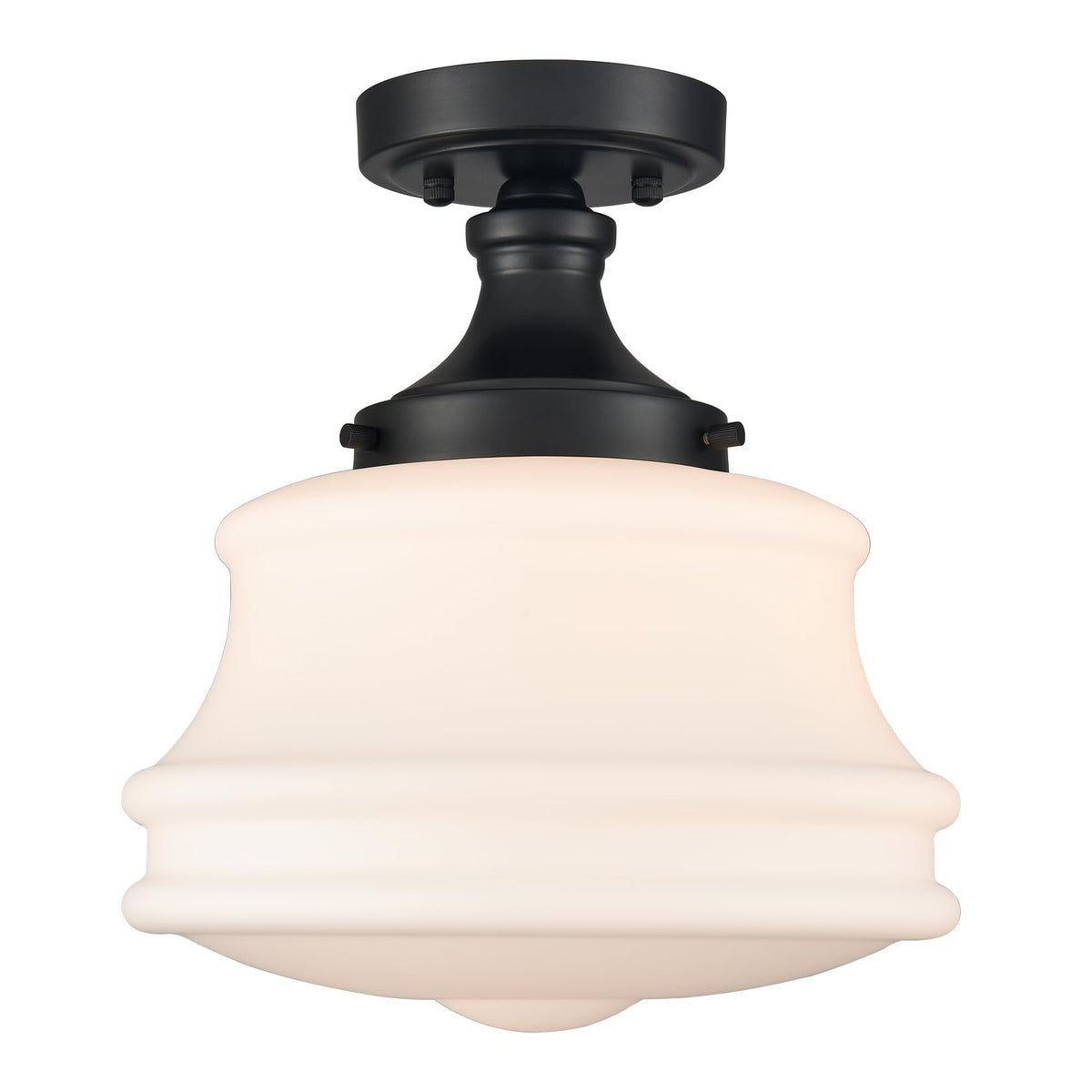 Black Semi Flush Mount Ceiling Light with Schoolhouse Milk Glass 11" (Semi-Flush Mount / Bronze)