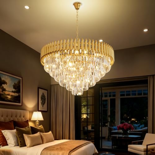 32 inch Gold Crystal Chandelier 6 (D32"XH19.6" Gold)