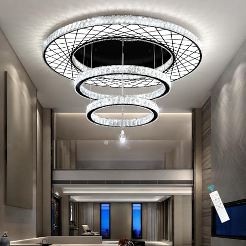 48 inch Large Size Glam Chandelier Crystal Ceiling Light for Living Room Chandeliers Lighting Fixtures with Remote Dimmable LED Light (48 inch / Black)