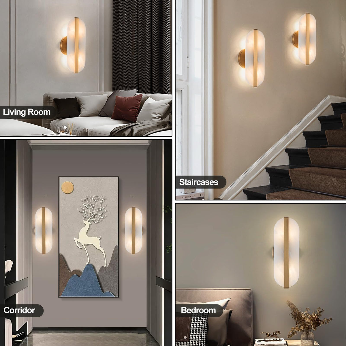 Natural Alabaster Wall Sconces Marble Wall Sconces Gold Bathroom Vanity Wall Light Fixture Stone Wall Lamp Modern Alabaster Sconces Wall Lighting for Bedroom Living Room Hallway Restaurant (Gold / 30cm-1 Pack)